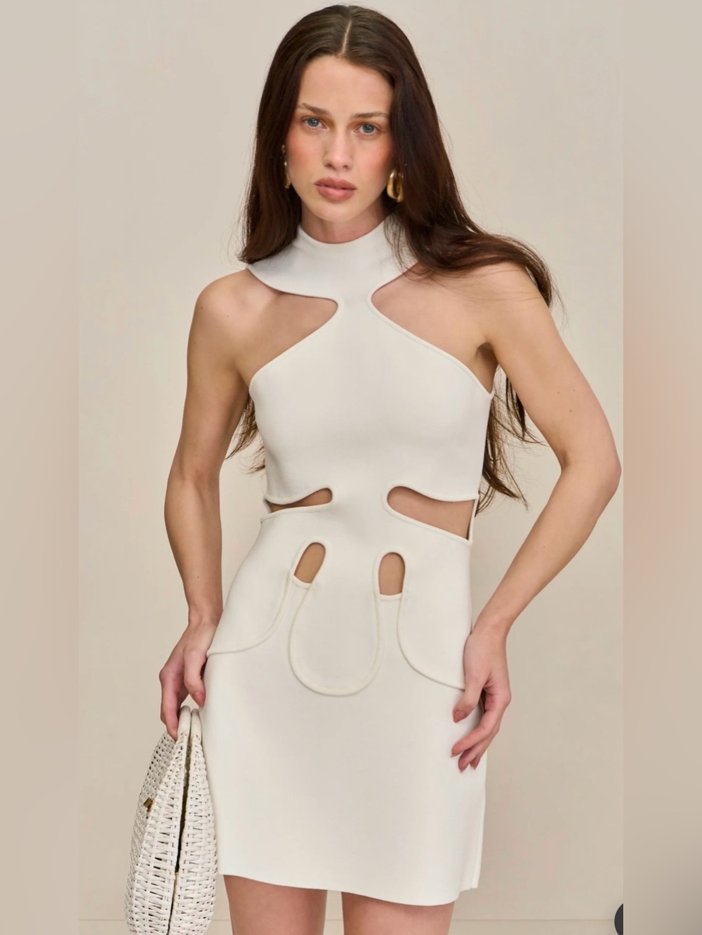 cult gaia Cream Asymmetrical Cutout Mini